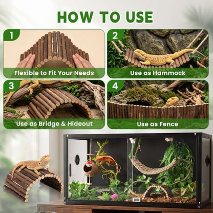 Alotiki Bearded Dragon Tank Accessories, 13Pcs Reptile Plants Vines and Leaves Crested Gecko Tank, Hammock Flexible Bridge, Jungle Climber for Snake Lizard Chameleon Terrarium Decor