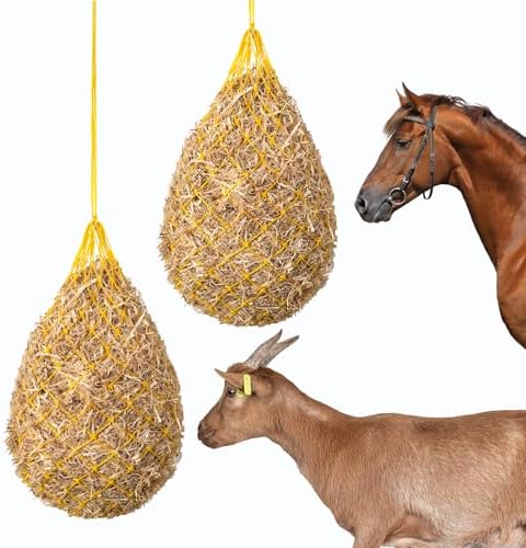 Slow Feed Hay Nets for Horses, 2 Pack,40 Inch,2 Inch Holes,Yellow