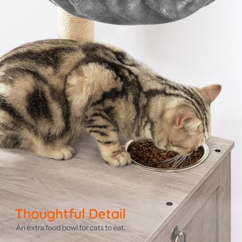 HOOBRO Cat Tree with Litter Box Enclosure, 44" Tall Wooden Cat Tower with Scratching Posts, Cat Hammock, Hidden Litter Box Furniture, All-in-One Indoor Cat Condo, Greige BG48MZ03
