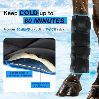 Ice Boots for Horses, Horse Ice Boots, Black & Blue, 4 Pack