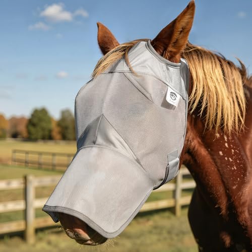 Raelitego Horse Fly Mask with Ears no Nose, Breathable Mesh UV Protect (L)
