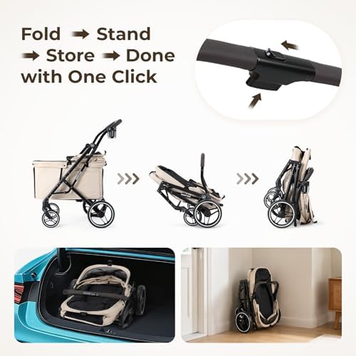 X6 Pet Stroller for Medium Large Pets Up to 70Lbs, Beige