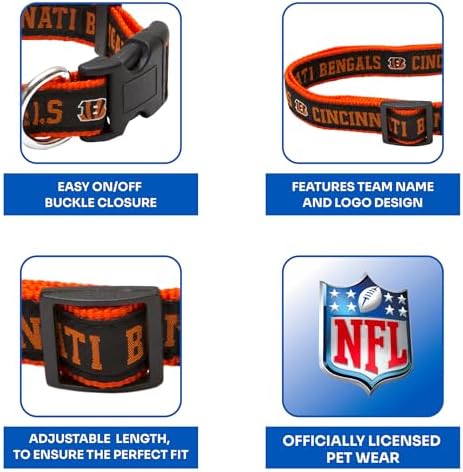 Pets First NFL Cincinnati Bengals Licensed PET COLLAR, Medium - Heavy-Duty, Strong, and Durable Dog Collar. Available in 31 Football Teams and 4 Sizes