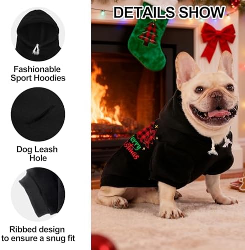 EXPAWLORER Dog Hoodies for Small Medium Large Dogs,Christmas Theme Black M