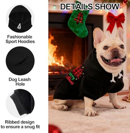 EXPAWLORER Dog Hoodies for Small Medium Large Dogs,Christmas Theme Black M