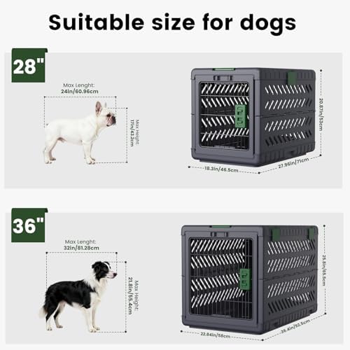 Collapsible Dog Crate for Large/Medium Dogs - 36" L Foldable Dog Cage No-Tool Assembly, Travel Dog Crate with 2 Wheels - Easy to Carry, Space-Saving, Indoor Outdoor Use,Dark Grey 36.4”L*22.84”W*25.8”H