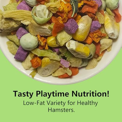 Natural Hamster Food 6oz, Vitamin & Mineral Rich Treats for Hamsters, Gerbils,Guinea Pigs, Chinchillas,Supports Dental Health and Digestion, Fruit & Vegetable Hamster Food