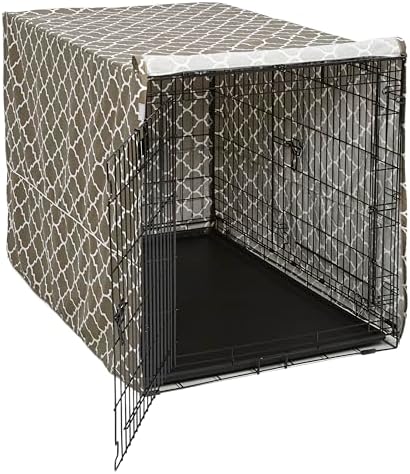 Midwest Homes for Pets XL Dog Crate Cover with Teflon Fabric Protector, Poly-Cotton Privacy Kennel Cover Fits Most 48-inch Crates, Brown Designer Print, Washable, Reduces Barking