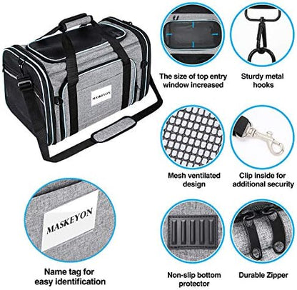 Airline Approved Portable Pet Carrier 2 Sides Expandable Soft-Sided Large Cats Carrier Collapsible Kennel Travel TSA Carrier 4 Doors with Removable Pads and 3 Pockets for Puppy Small Dogs