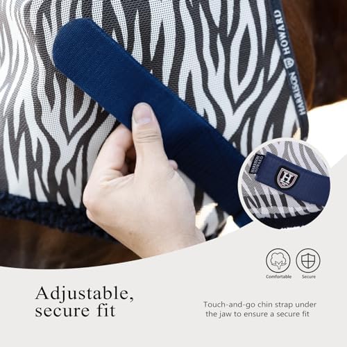 Harrison Howard All Round Mesh Horse Fly Mask UV Protective with Fleece Padded Edging and Fun Prints Forelock Opening Design Mask for Horse Zebra Medium