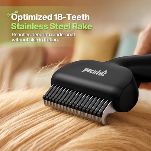 Self-Cleaning Deshedding Dog Cat Brush, Thick Double Coat Undercoat Rake