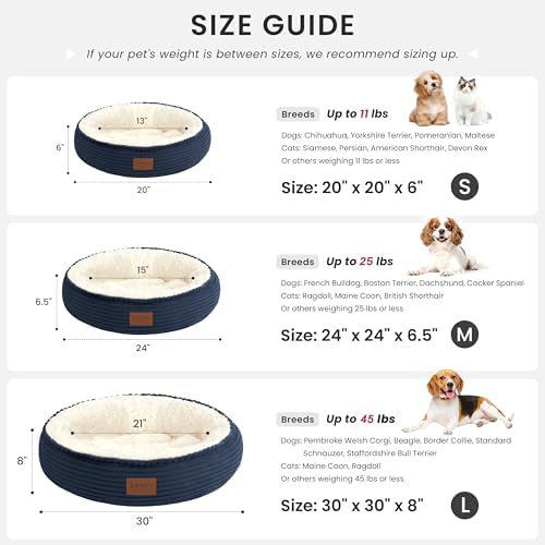 Love's cabin Round Donut Cat and Dog Cushion Bed, 20in Pet Bed for Cats or Small Dogs, Anti-Slip & Water-Resistant Bottom, Super Soft Durable Fabric Pet beds, Washable Luxury Cat Dog Bed Navy Stripe