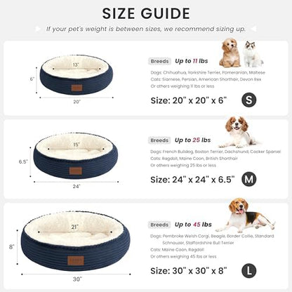 Love's cabin Round Donut Cat and Dog Cushion Bed, 20in Pet Bed for Cats or Small Dogs, Anti-Slip & Water-Resistant Bottom, Super Soft Durable Fabric Pet beds, Washable Luxury Cat Dog Bed Navy Stripe