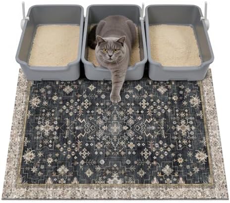 Cat Litter Mat Litter Trapping Mat, 40"x30" Waterproof Urine Proof Litter Box Mat Catcher Mat Non-Slip Washable for Kitty Kitten, Black