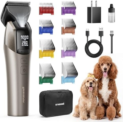 oneisall Professional Dog Clippers for Grooming Thick Hair, 9000RPM 5 Speed