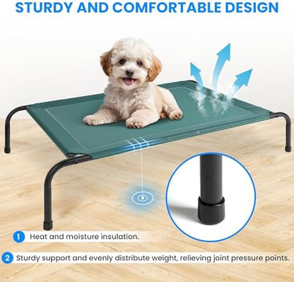 Simple Deluxe Cooling Elevated Dog Bed, Raised Portable Dog Cots Beds No-Slip Feet Durable Portable Indoor & Outdoor Pet Hammock Bed, 42x25.5x8 Inch, Green