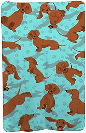 Caroline's Treasures MLM1048TBLT Red Dachshund Soft Travel Blanket with Bag Airplane Blanket, Indoor Outdoor Camping Blanket for Traveling, Picnics, Beach Trips, Concerts