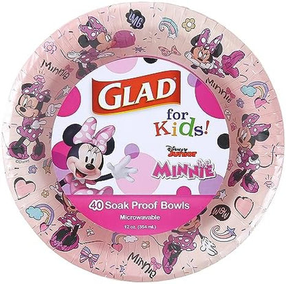 Disney Mickey & Friends Paper Plates and Bowls Bundle - 40 Ct 8.5 Inch Plates and 12oz Bowls with Pink Polka Dots