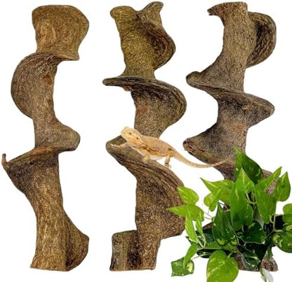BNOSDM 3PCS Natural Reptile Climbing Branches Decor,1.8-2.2" Thick Natural Snake Climbing Forest Wood with Plant Leaf Decor,Lizard Forest Branch,Geckos Tank Tree Trunk Accessories for Bearded Dragons