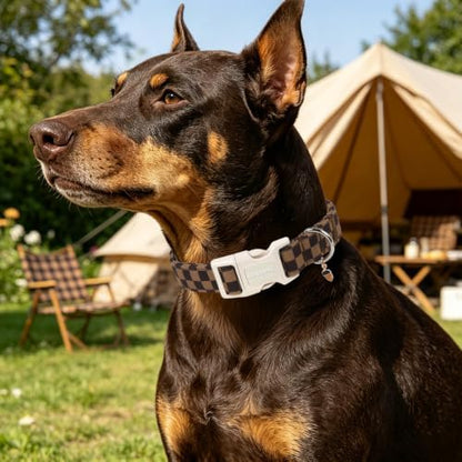 DOGWONG Brown Checked Dog Collar, Autumn Plaid Dog Collar,Western Grid Dogs Collars for X-Small Puppies Dogs, Neck 8-12 inches