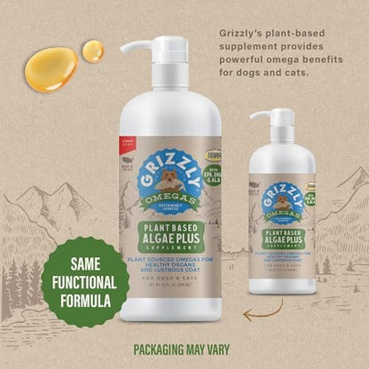 Grizzly Pet Products Algal Plus Omega 3-6-9 Food Supplement for Dogs and Cats, 32 Ounce Bottle