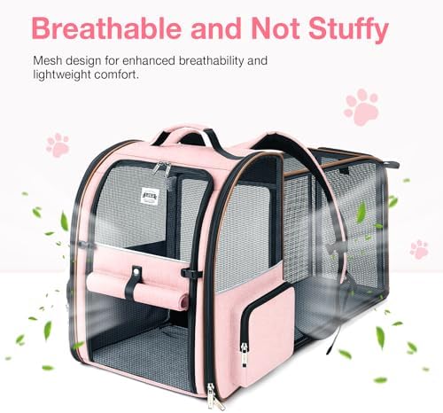 Large Cat Backpack Carrier Expandable Foldable Pet Carrier Backpack for Small Dogs Puppy Medium Cats Fit Up to 18 Lbs for Travel, Hiking,Pink