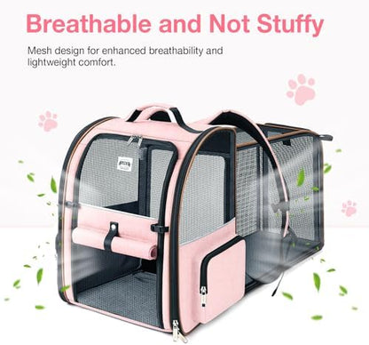 Large Cat Backpack Carrier Expandable Foldable Pet Carrier Backpack for Small Dogs Puppy Medium Cats Fit Up to 18 Lbs for Travel, Hiking,Pink