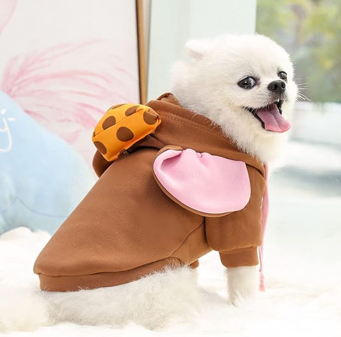Pet Clothing Dog Transformation Frog Hoodie Autumn and Winter Warm Small Large Dog Method Dou Cat Bullfighting Clothes (Brown Mouse,M)