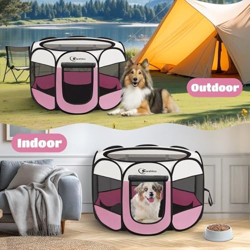 Sieidihit Dog Cat Pet Playpen Puppy Crate Cage Indoor Outdoor, Large Pink