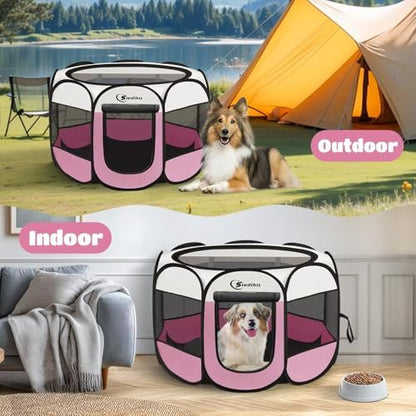 Sieidihit Dog Cat Pet Playpen Puppy Crate Cage Indoor Outdoor, Large Pink