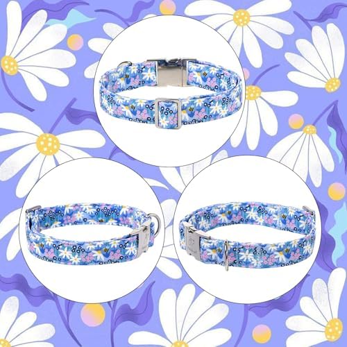 Floral Dog Collar, Cute Blue Wildflowers Dog Collars - Soft Adjustable Spring Summer Everyday Collars for Small Medium Large Dogs, Cottagecore Bloom Dogs Collar XS