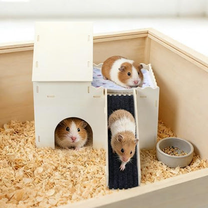 PETKNOWS Large Guinea Pig Hideout, Upgraded Castle House with Ramp Mats