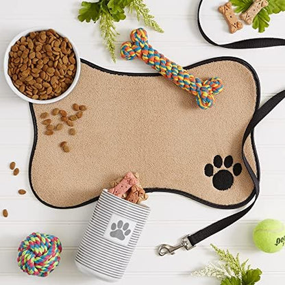 Bone Shape Embroidered Pet Feeding Placemat Brown by Bone Dry