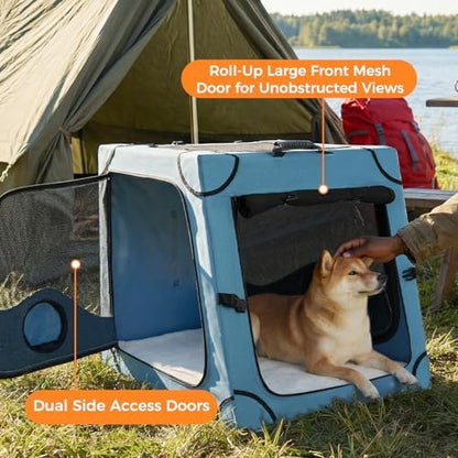 Snagle Paw Portable Dog Crate for Car Travel,Metal Frame Pet Crate,Pet Carrier for Car Back Seat Secures with Headrest Strap and Seatbelt,L