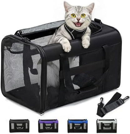 Conlun Cat Carrier Bag,Soft-Sided Pet Carriers for Dogs with 4-Sided Mesh,Airline Approved Cat Transport Carrier for Small&Medium Cats Kitten Puppy Up to 15Lb,Collapsible Cat Travel Carrier-M,Black