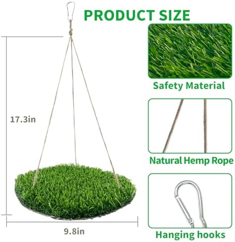 FlidRunest Large Bird Foraging Mat Toys, Natural Bird Grass Hammock Swing Toy with Hooks, Climbing Perch Hanging Toy for Parakeets, Parrot, Cockatiels, Bearded Dragon, Snake
