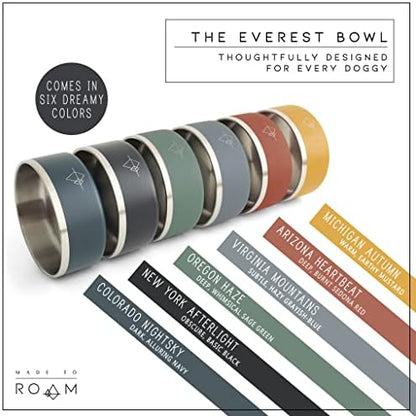 MADE TO ROAM Premium Everest Bowl - Stainless Steel Double-Walled Vacuum-Insulated Dog Bowl with Non-Slip Grip (New York Afterlight, 64oz)