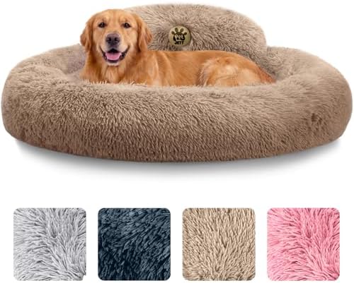 Large Dog Bed - 36'' Calming Donut Dog Beds, Dog Beds Large Sized Dog,Beige