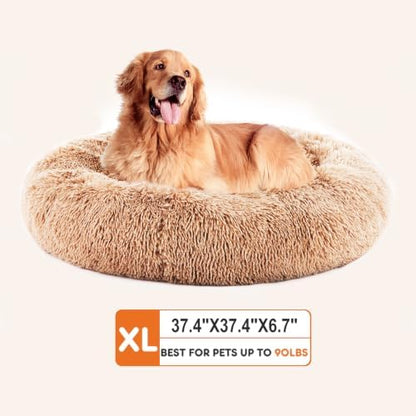 NEWBULIG 37x37 Inch Donut Dog Bed for Indoor Use, Fluffy Large Pet Sofa
