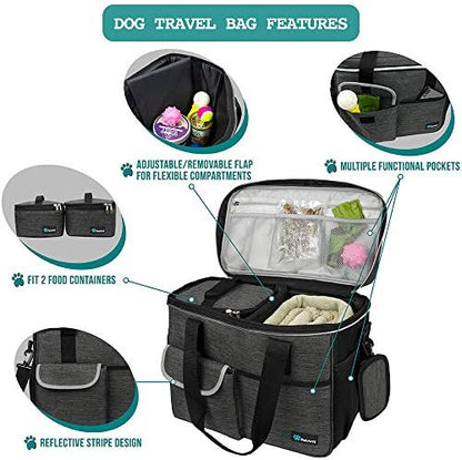 PetAmi Dog Travel Bag Organizer, Pet Supplies Diaper Tote, Dark Gray Medium