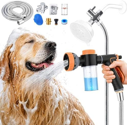 Dog Shower Attachment with 6.6Ft Long Shower Hose & Metal 3-Way Diverter