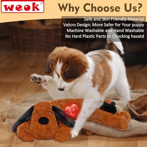 WEOK Puppy Heartbeat Toy for Separation Anxiety Relief, Heartbeat Stuffed Animal Anxiety Calming Behavioral Aid Plush Toy for Dogs Cats Pets