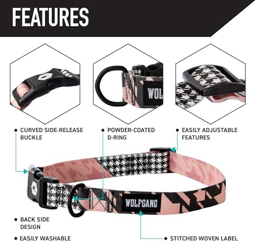 Wolfgang Heavy Duty Martingale Dog Collar with Quick Release Nylon Buckle for Walking & Training, HoundsPink Print, Medium