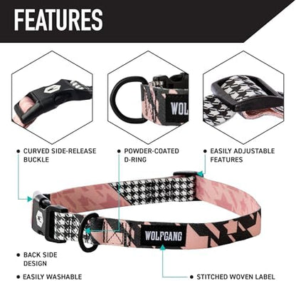 Wolfgang Heavy Duty Martingale Dog Collar with Quick Release Nylon Buckle for Walking & Training, HoundsPink Print, Medium