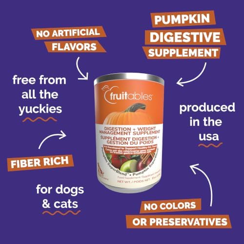 Fruitables Pumpkin Digestive Supplement, Fiber Supplement for Dogs, 15oz