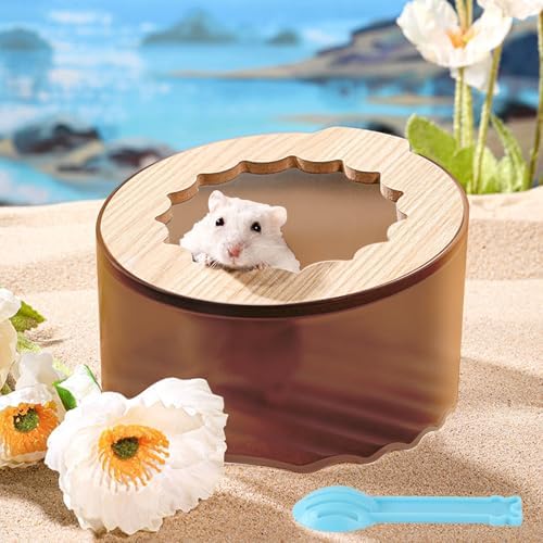 Marchul Hamster Sand Bath Container, Hamster Sand Bath Box with Cleaning Scoop, Brown Hamsters Bathtub Bathroom Toilet, Easy to Clean, Hamsters Litter Box for Gerbil