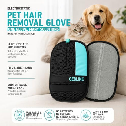 Pet Hair Remover Glove for Furniture & Upholstery, Dog Hair Remover for Couch, Cat Hair Remover for Furniture, Electrostatic Fur Remover, Reusable Pet Hair Remover for Fabrics, 2 Gloves