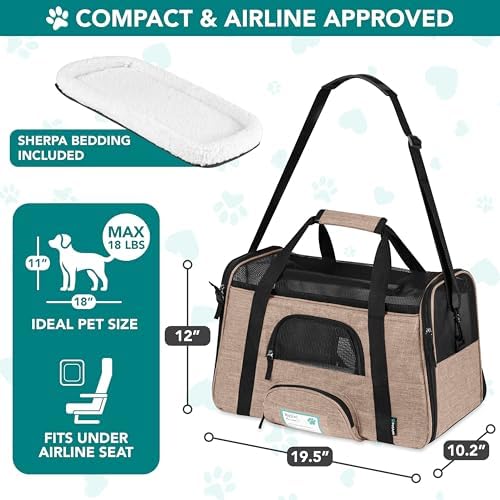 PetAmi Airline Approved Pet Carrier Cats & Small Dogs, Large Heather Taupe