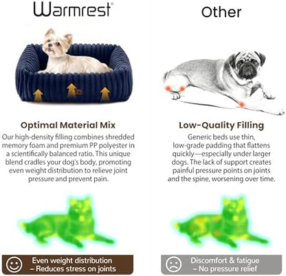Cute Dog Bed for Small Dogs & Cats,Washable Fluffy Cat Beds for Indoor Cats, Rectangle Orthopedic Memory Foam Puppy Beds with Anti-Slip Bottom, 20 x19 x 7 Inches, Navy