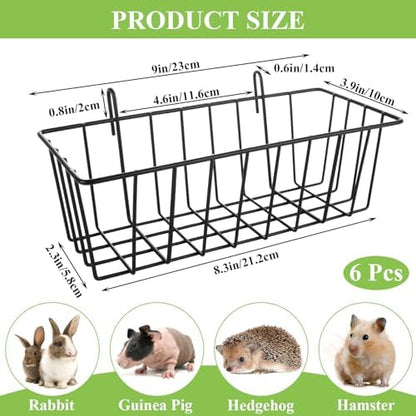 WOPPLXY 6 Pcs Rabbit Hay Feeder, Heavy Duty Metal Rabbit Hay Rack with Hooks, Bunny Hay Feeder Rack, Metal Rack Hay Holder for Rabbits Guinea Pigs, Small Animal Cage Accessories(9 x 4 x 2 Inch)